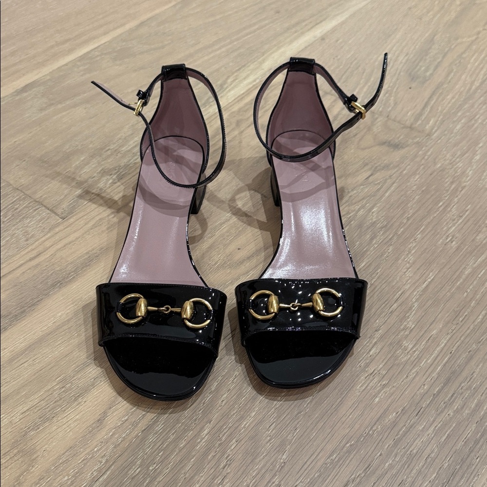 Pre loved authentic Elegant Black Patent Leather Women's Sandals
